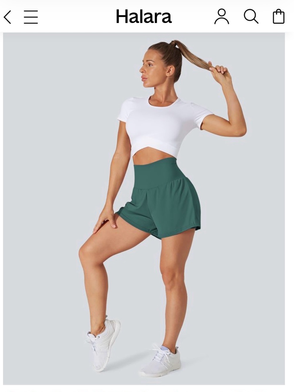 HALARA High-Rise Athletic Shorts in Teal Green
